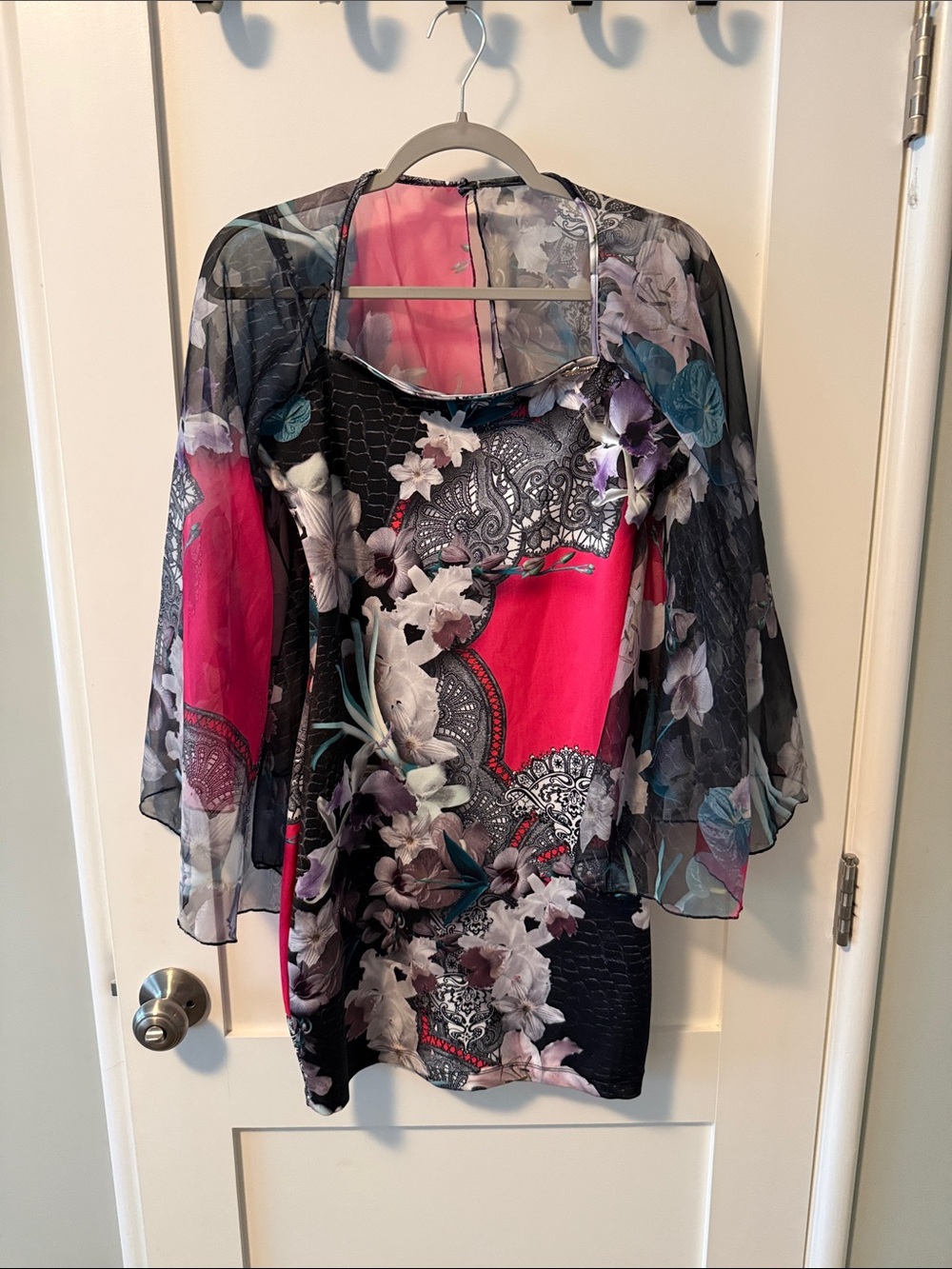 Floral Overlay Pink and Black Women's Dress